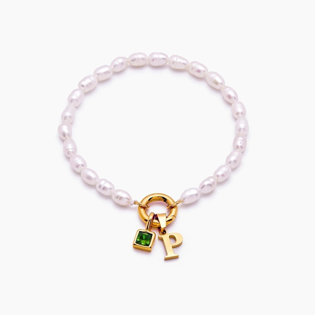 Pearl Bracelet with Initial and Birthstone