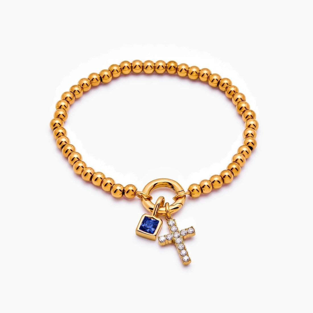 Beaded Bracelet with Cross and Birthstone
