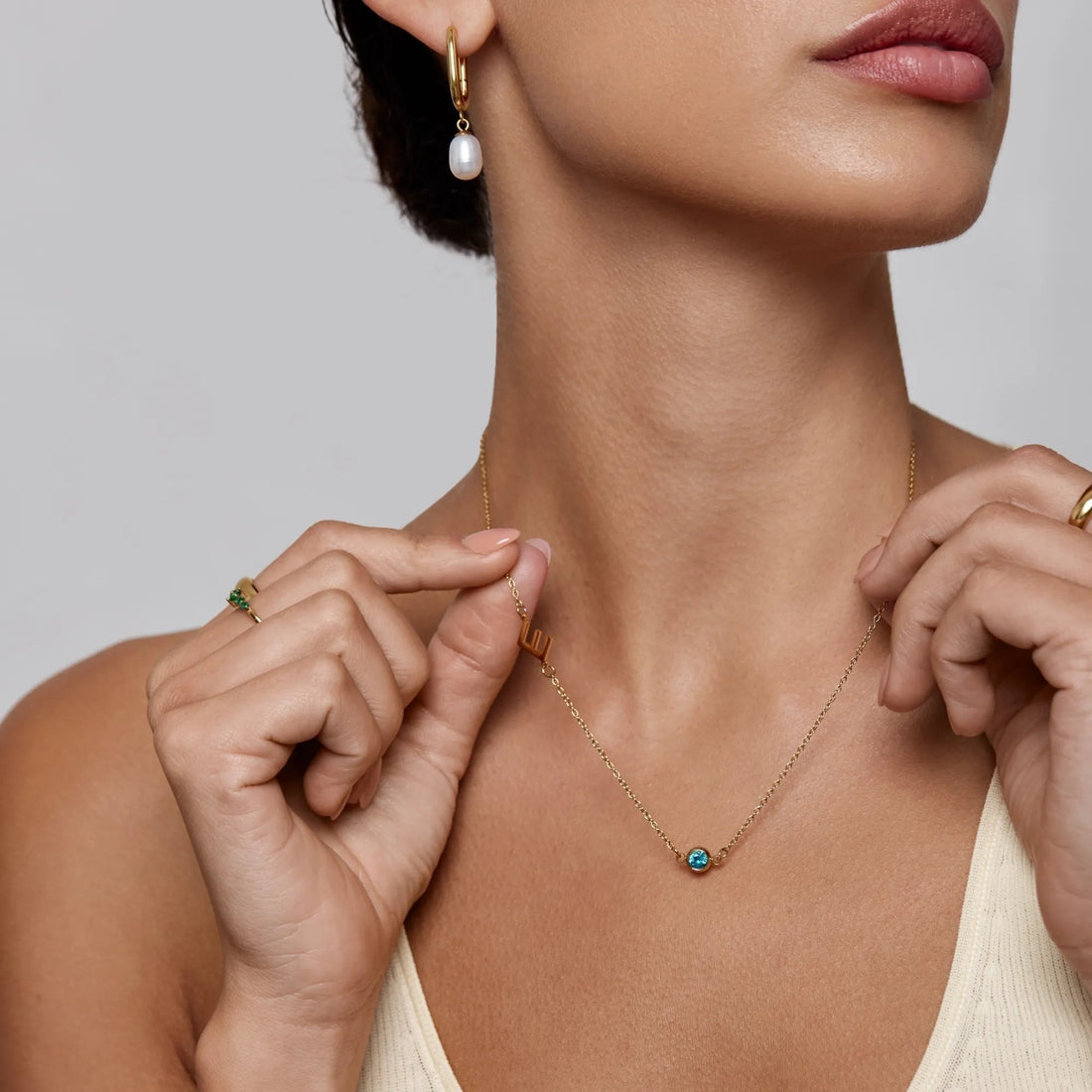 Necklace with Side Initial and Birthstone
