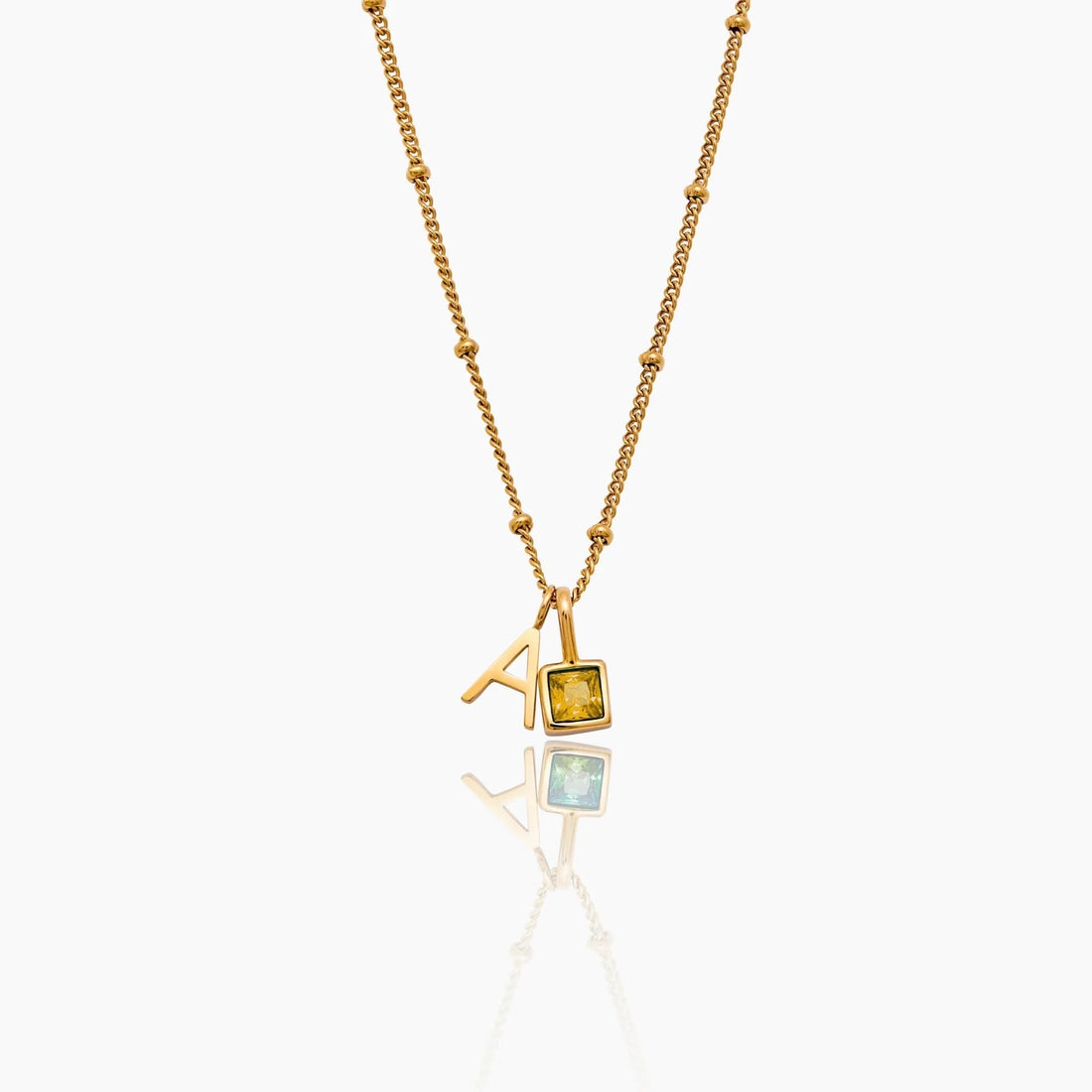 Initial Necklace with Gemstone