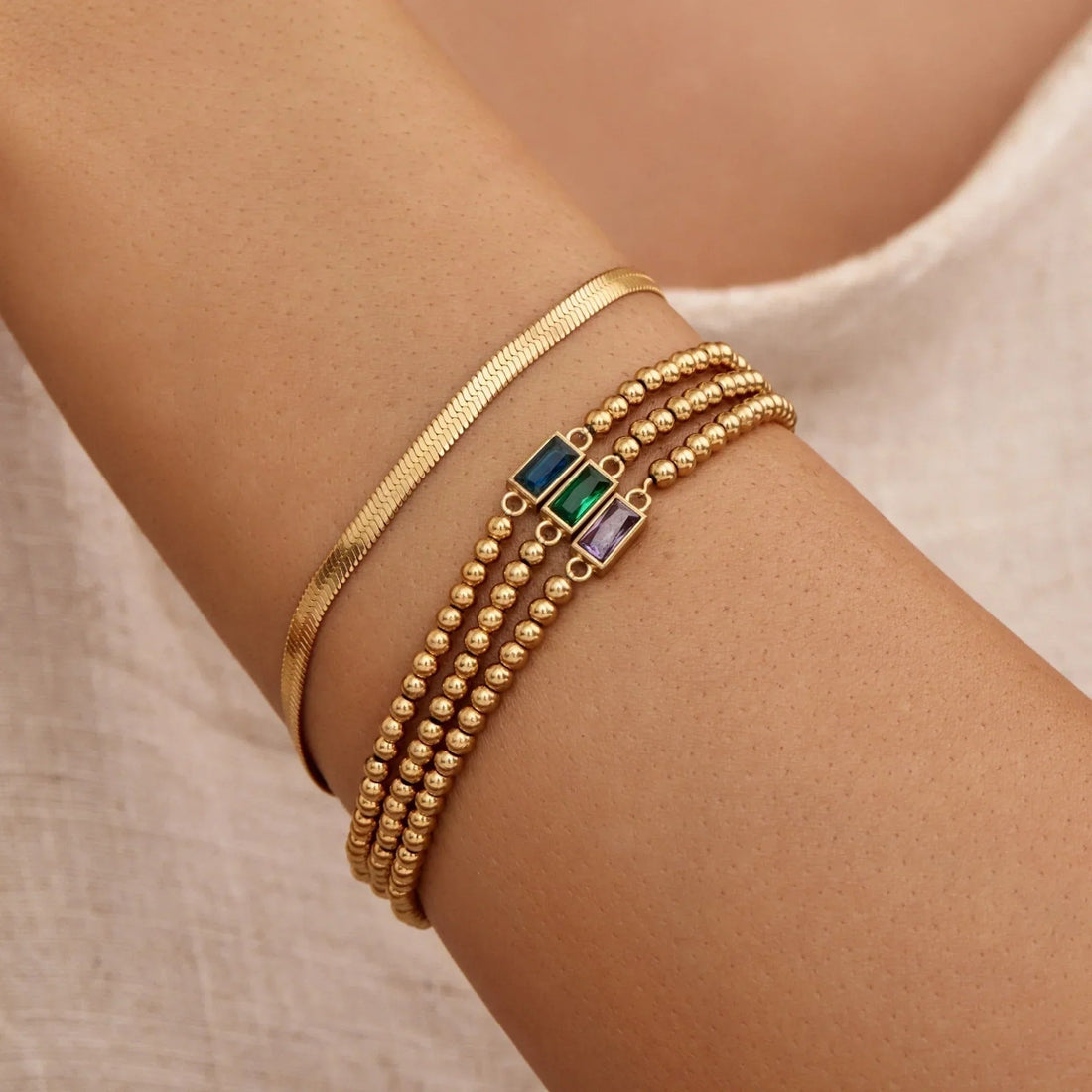 Gold Beaded Bracelet with Birthstone