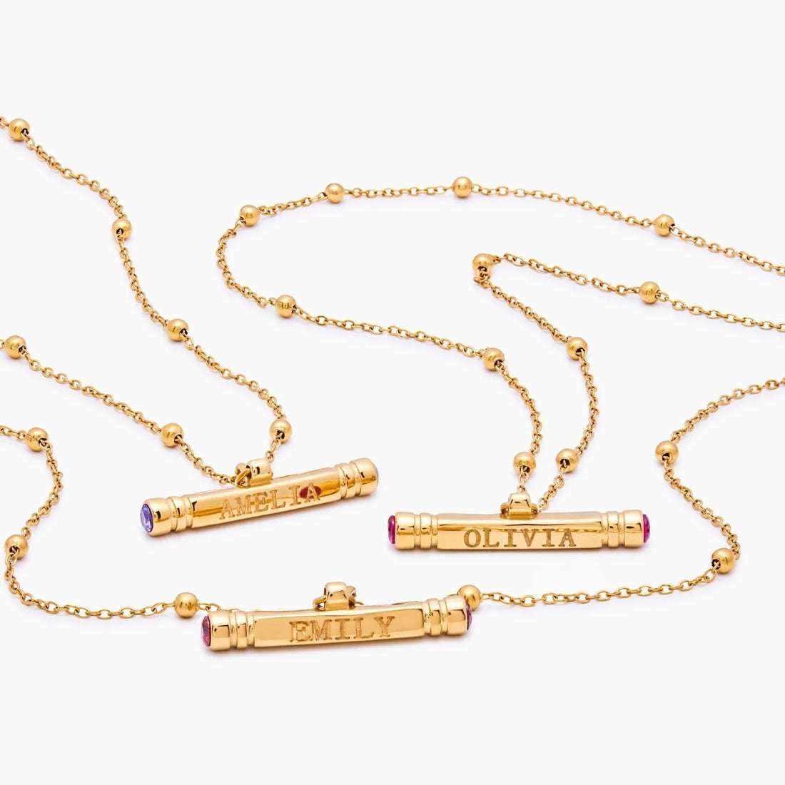 Personalized T-Bar Necklace with Name and Birthstone