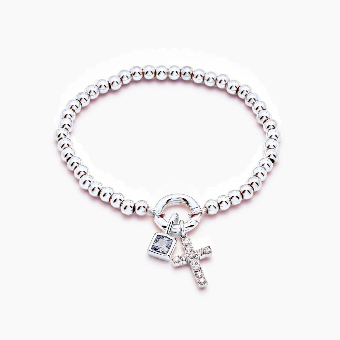 Beaded Bracelet with Cross and Birthstone